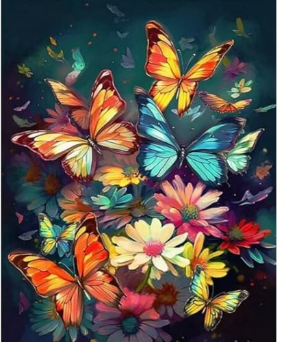 vooiceofco Malen Nach Zahlen Erwachsene Landschafts Faltenfreie Leinwand mit 3 Pinseln Acrylpigment DIY Ölgemälde Leinwand Set 40X50CM Rahmenlos,Schmetterling