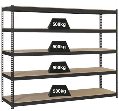 PROREGAL Schwerlastregal Wood Beast Five | HxBxT 200x210x60cm | 5 Ebenen | Fachlast 500kg | Anthrazit | Weitspannregal Werkstattregal Lagerregal Kellerregal Gargenregal