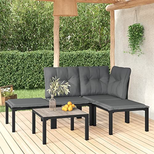Homgoday 5-TLG. Garten-Lounge-Set Gartenmöbel Set Balkonmöbel Gartenlounge Gartensofa Modular Sofa Ecksofa Lounge Sitzgruppe für Garten Terrasse Balkon Poly Rattan Schwarz und Grau
