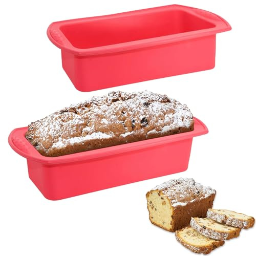 Huamirra Backform Kasten, 2 Stück Brotbackformen Silikon, Antihaft-Backformen aus Silikon, Rechteckige Tortenform, 26 x 13 x 6,5 cm, Für Brot, Kuchen und Gebäck(Rot)