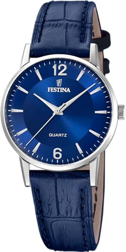 Festina Damenuhr Analog aus Leder Blau | Quarzwerk, Damenuhren, Widerstandsfähiges Mineralglas, Elegant, Klassisch und Vintage F20691/4