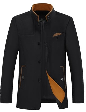 Allthemen Abrigo de lana para hombre corte entallado cuello alto chaqueta de invierno longitud media para negocios y ocio Negro L