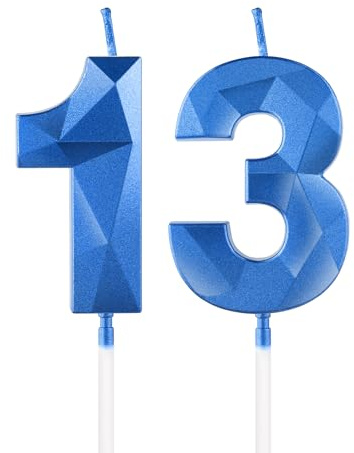 Royal Blue 13th Birthday Candles, 3D Number 13 Candle for Cake, Boy Girl 13th Birthday Decorations,Sapphire Candle Topper Blue Cake Decorations for Birthday Party Wedding Anniversary Supplies