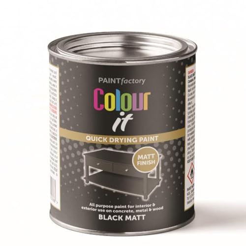 AHS - Black Matt Tin 300ML - Hardwearing Brush On Paint - Quick Drying Effect - For Interior Exterior Use - Multipurpose Paints - Use On Metal, Concrete, Wood - Gloss, 300ML (Black Matt Tin)