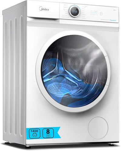 Midea Lavadora Carga Frontal 8kg de 1400 rpm y panel digital - Lavadoras con 15 Programas + Diseño Superior Ultra Slim - Maquina de Lavado de Libre Instalación - Función de Vapor y Modo Eco