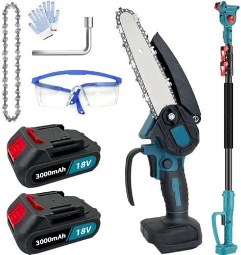 Cordless Telescopic Pole Chainsaw, 2-in-1 Pole 6 Inch Chainsaw with 2PCS 3000mAh Battery, 2.5M Max Reach Cordless Saw 90°Adjustable Head, for Garden Tree Trimming