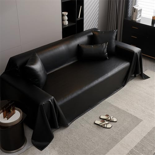 Highdi Sofadecke, 1 2 3 4 Sitzer Sofa Überwurf L Form Sofabezug PU Leder Universelle Groß rutschfeste Couch Überzug Sofa Cover Decke für sitzfläche (180x260cm,Schwarz)