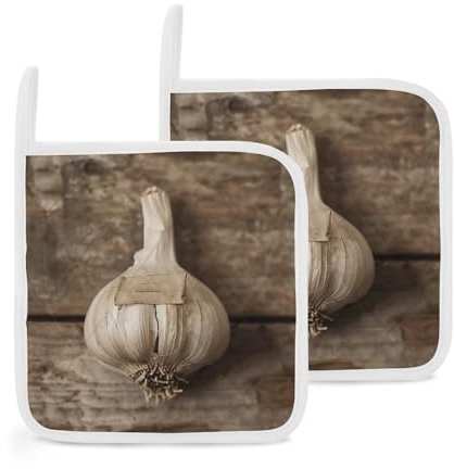 Knoblauchzehen-Foto-Topflappen-Set, 2 Stück, Topflappen für Küche, hitzebeständige Topflappen, Ofen, heiße Pads, Stoff-Topflappen, Dekoration zum Kochen, Backen, 20,3 x 20,3 cm