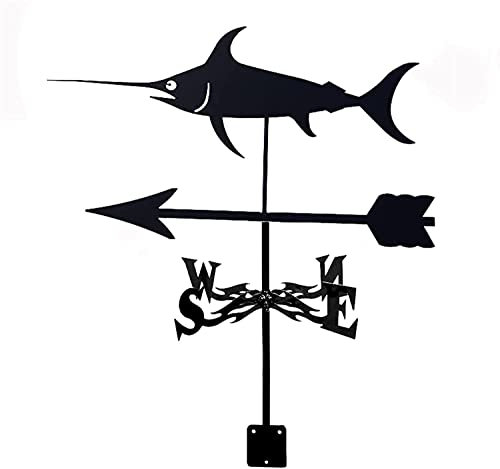 Wetterfahne, Edelstahl-Wetterfahne, kreativer Tier-Windrichtungsanzeiger, Bauernhof, Retro, langlebig, Wetterfahne, Dachmontage, Messwerkzeuge, Garten, Hof, Installation, Schwertf(Schwertfisch-normal