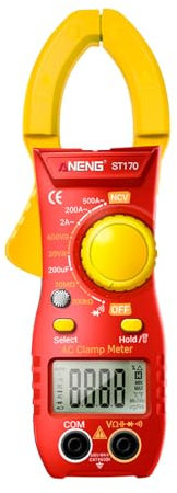 ANENG ST170 Pinza amperometrica intelligente 1999 Conteggi Multimetro con rilevamento automatico Schermo LCD Tester di tensione AC DC Torcia a LED (Rosso e giallo)