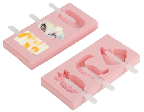 2 Recipiente para helados - Moldes para helados, Silicona Alimentaria, Antiadherente y Flexible, Fácil de Usar y Limpiar, Ideal para Postres y Helados Caseros (18.2x9.1x2.3cm) (Rosa)