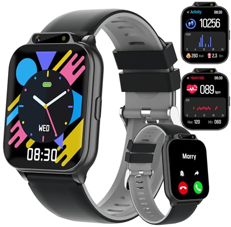 Smart Watch for Kids 1.85 with Fitness & Sleep Tracker, IP68 Waterproof Kids Smart Watch Boys Gifts Age 5-12, Heart Rate Sport Modes SOS Button DIY Dial HD Camera Alarm Clock Games Music Recorder