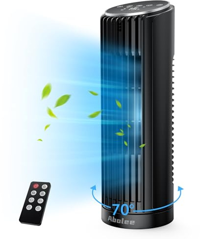 Abolee Tower Fan, 23ft/s Desk Fan with Remote, 70° Oscillating, Standing Table Fan with 4 Speeds, 4 Modes, 12Timer, 2026 New 13'' Bladeless Fan for Bedroom Office, Home
