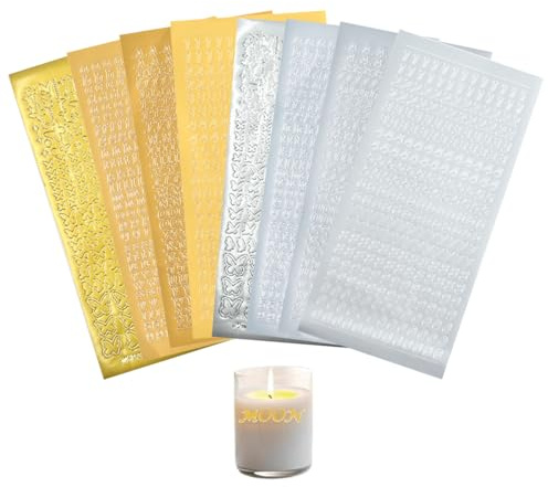 MOLZINY 8 Stück Buchstaben Kerzenaufkleber Wachsbuchstaben für Kerzen Buchstaben Aufkleber mit Zahlen Bastelset Kommunionkerze Wachszahlen Sticker für Taufe Kommunion Hochzeit(Gold, Silber)