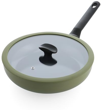 BK Enjoy Antihaft-Keramik Schmorpfanne mit Deckel Ø 28 cm/3,4 l, PFAS-frei, Induktionspfanne, Ofenfest bis 160 °C, Spülmaschinenfest, Schnelle Erhitzung, Kühl Bleibende Griffe, Olivgrün