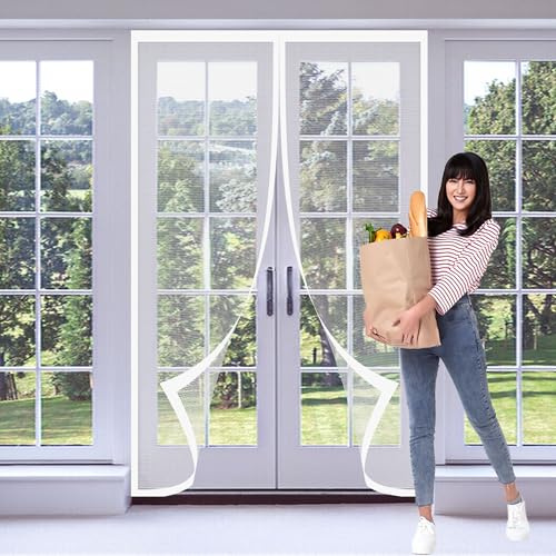 Fliegengitter Magnet Tür 108 x 230 cm Fliegengitter Tür mit Stärkere Magneten Starken Magneten für Terrassentür Kellertür, Weiß