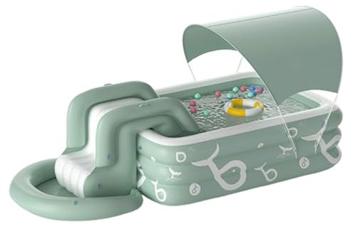 Piscine Gonflable Été pour enfants 300*160*53cm,Grande piscine à trois anneaux avec parasol et toboggan,Matériau épaissi en PVC,Piscine Pataugeoire Portable pour Jardin,Extérieur,Balcon fête d'été
