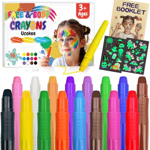 16 Colores Pinturas Cara Para Niños, Seguridad No TóXica Pintura Facial, Lavable, Crayones De Maquillaje Ideal Para Halloween, Cosplay Fiesta Y Party, Navidad, Pintura Corporal Embarazadas