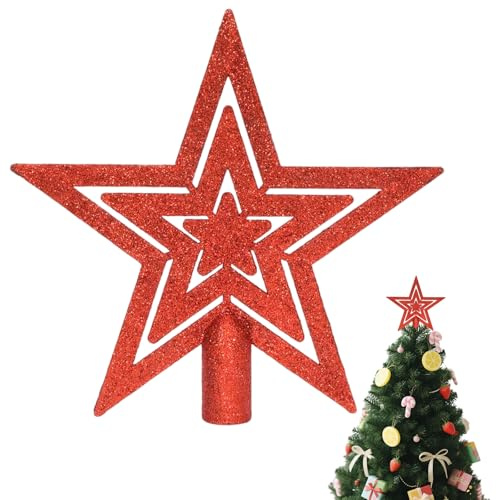 Christmas Tree Topper,20CM Glitter Christmas Tree Star Toppers,Star for Top of Xmas Tree Topper Ornament(Red)