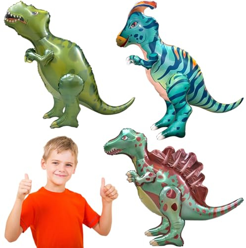 3D Dino Folienballon,Dinosaurier Luftballon,Kinder Dino Ballon,Feier Dino Party Deko für Geburtstag,Spinosaurus,Parasaurolophus,Tyrannosaurus Rex