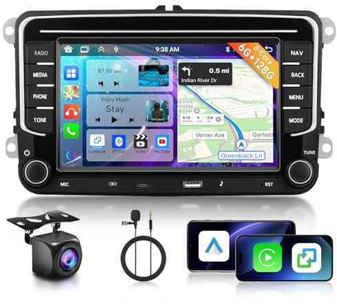 6G+128G 8-Core,Podofo 7 Autoradio Bluetooth Für VW Golf 5 6 Polo Passat Skoda Touran Tiguan Seat,Carplay Android Auto,WiFi GPS Navi RDS/FM DSP,Android 15 Radio 2 din mit AHD Rückfahrkamera