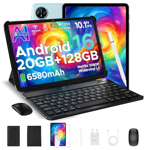 DOOGEE Tab A9 Pro Android 16 Tablet 10 Zoll 128GB ROM + 20GB RAM (2TB TF) Unisoc T310 6580mAh 8MP + 5MP Tablet mit Tastatur, Stift, Gemini AI/Schutzfolie/Face ID/ 5G WiFi/ 3,5mm Kopfhörerbuchse
