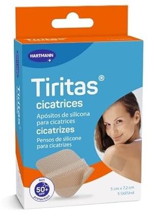 Tiritas Cicatrices Apósito de Silicona FPS50+, 5 uds | Apósito de silicona con FPS50+ diseñado para el cuidado y protección de cicatrices.