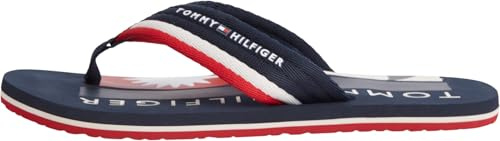 Tommy Hilfiger Sandalias de playa Hifiger FM0FM05903 con estampado de parches para hombre, azul, 10.5