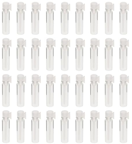 PRETYZOOM 100 pièces Lot de Mini Fioles Verre avec Bouchons Plastique Flacons Rechargeables pour Échantillons de Parfum Bouteilles de Voyage Pratiques et Durables pour Huiles Essentielles