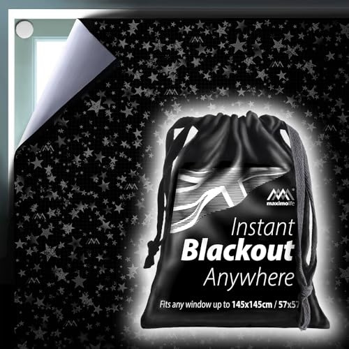 MaximoLife® Instant 100% Blackout Blind | Robust Fabric Velvet Lined | Heat-Proof Adhesive Hook Tabs | Fits Any Window Up To 145×145cm | Full Blackout in Seconds | Easy Stick On No Tools No Drill