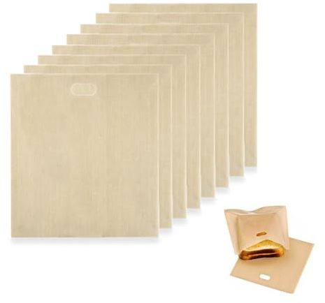 8 Pcs Non-Stick Toaster Bags, Premium Reusable Toastie Bags Sandwich Heating Sleeves for Toasters Snack Pouches Grilled Cheese Sandwiches Pizza Panini, Toaster Bag for Clean Cooking Easy Use