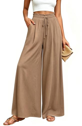 Koerye Pantalones Mujer Verano Anchos Comodo Ligeros Pantalon Casual Palazzo Ligeros Pantalones Elegantes Elástica Pantalon con Bolsillos