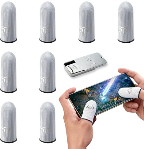 8 Stück Gaming Finger Sleeve, Atmungsaktive Schweißschutz Gaming Handschuhe | mit Metallaufbewahrungsbox, Ultra-empfindliche tap tix finger sleeves, Rutschfest Touchscreen Fingerhülse, für Spiel Mobile