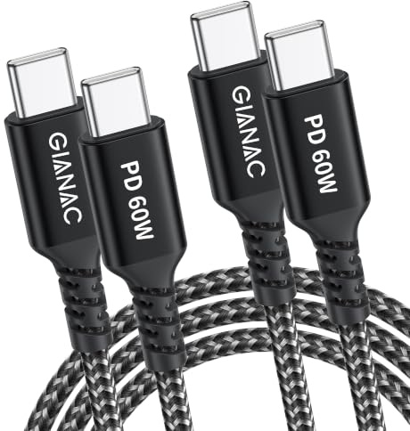 Cable USB C Carga Rapida 60W [2Pack 2M] PD 3.0 Cable Carga Rapida Tipo C | Cable USB C a USB C para iPhone 17/16/15 Pro,Macbook Pro/Air,Galaxy S21+/S21,Google Pixel,iPad Pro,Huawei P40 P30
