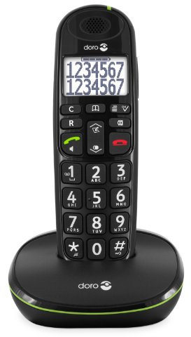 Doro PhoneEasy 110 Telefono Cordless DECT per Anziani con Tasti Grandi Parlanti, Funzione Chiamata Interna e Audio Amplificato [Versione Italiana] (X 1 / Nero)