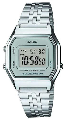 Casio Reloj Cuarzo Unisex 28.00mm con dial Digital LCD y Correa de Pulsera de Metal Plata LA680WEA-7EF