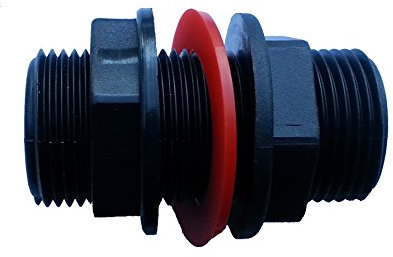 water butt/rain barrel/water tank outlet connector/adaptor 1 bsp male thread with nut and washer (requires a 33.3mm hole)