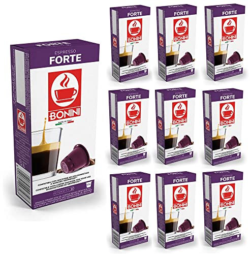 Caffè Tiziano Bonini 100% Italian Coffee Pods, Nespresso Compatible FORTE Dark Roast Coffee, 100 Count