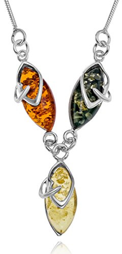 Copal Collier Avec Chaîne En Argent Et Pendentif Goutte Ambre De La Baltique Multicolore