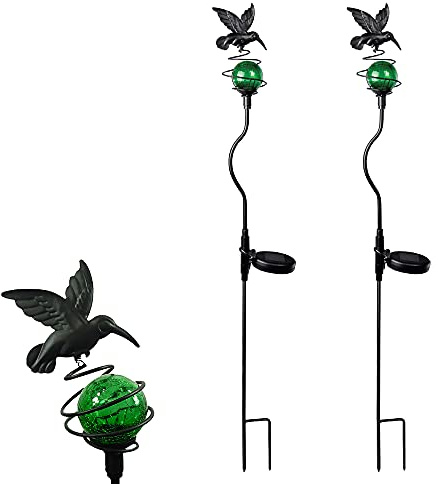 Dapo 2 x Gartenstecker Gartenfiguren mit Kugel Gartendekoration Blumentopfdekoration Teichdekoration Pool Terrasse Garten-Treppen Hauseingang (Kugel grün-Palma)