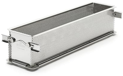 de Buyer - rechteckige aufklappbare Backform GEOFORME aus perforiertem Edelstahl -35x7x7,5 cm - 3210.35, Silber