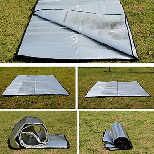 quanjucheer Tragbare, wasserdichte Camping- und Picknick-Matte, feuchtigkeitsbeständig, Krabbelmatte, Zeltunterlage – 200 x 200 cm, Größe 200 x 200 cm (Silber)