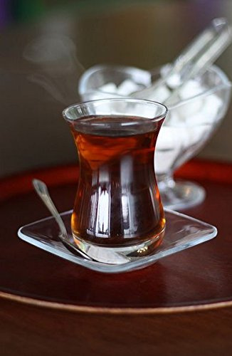 Topkapi Lot de 18 pièces à thé turc avec 6 verres à thé, 6 soucoupes et 6 cuillères à café