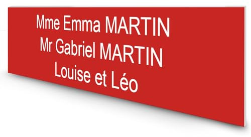 DECOHO - Étiquette Nom Personnalisable boîte aux Lettres Plastique bi-Couche Rouge Lettres Blanches - 100x25x0,8 mm - 3 Lignes Gravure Laser Durable - Rouge