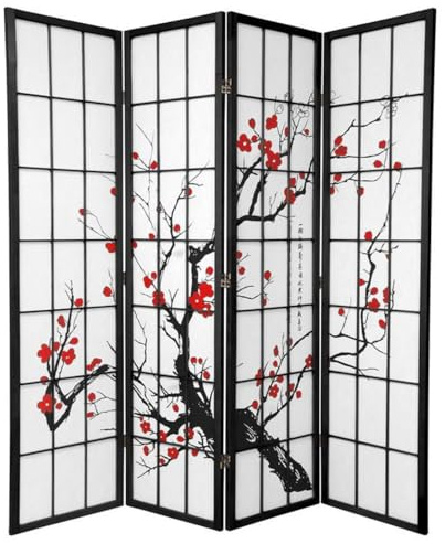 Fine Asianliving Japanische Paravent Raumteiler L180xH180cm Shoji Sakura Reispapier Raumtrenner Spanische Wand Sichtschutz Trennwand