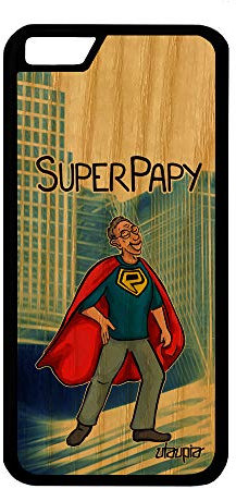 utaupia Coque en Bois pour iPhone 6 6S Silicone Super Papy Comique Bleu Humour Case Comics Texte Heros Portable Bande dessinée Papi Souple