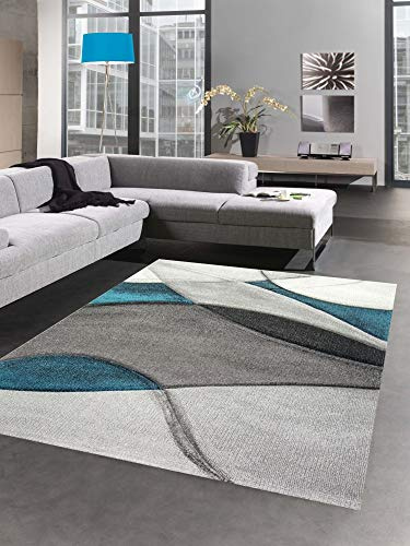 CARPETIA Teppich modern Wohnzimmer Wellen blau türkis grau Größe 60x110 cm