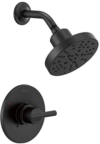 Delta Nicoli 14 Series H2Okinetic Shower Faucet Set, Matte Black Shower Head and Handle Set, Valve Trim Kit, Matte Black 142749-BL (Shower Valve Included)