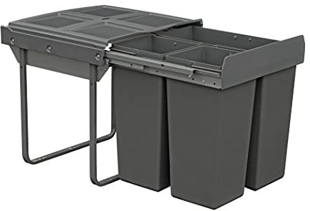 Handle & Home 68 Litre Capacity Dark Grey Base Mounted Bin for 600mm Cabinet (1x34L + 2x17L)
