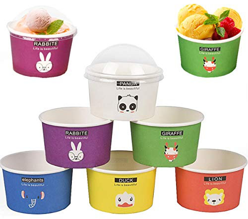 liuer 60PCS Vasos de Papel Desechables Tazas de Fiesta Vasos Carton de Colores 7 Ounces Tazas de Postre para Yogurtera Heladera Hacer Helados(Dibujos Animados Modelo)